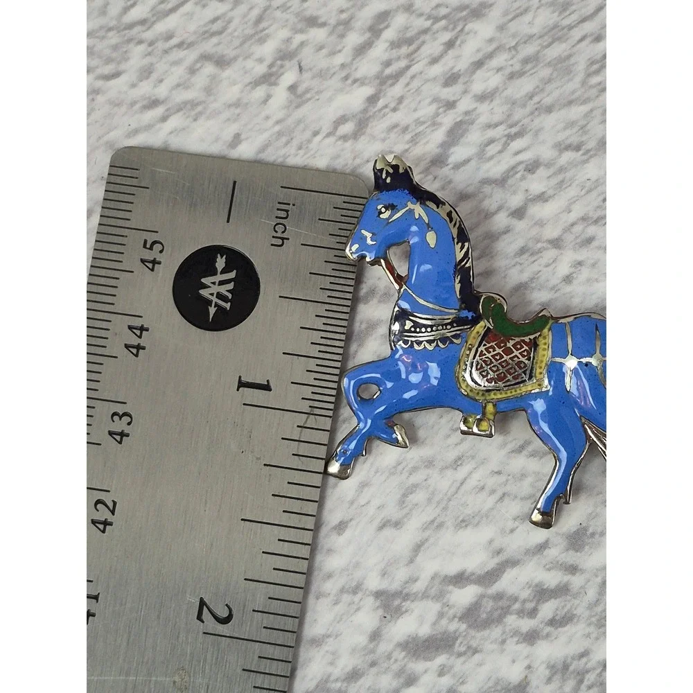 Siam Sterling Vintage Blue Enamel Horse Brooch Pin Silver Equestrian Thai